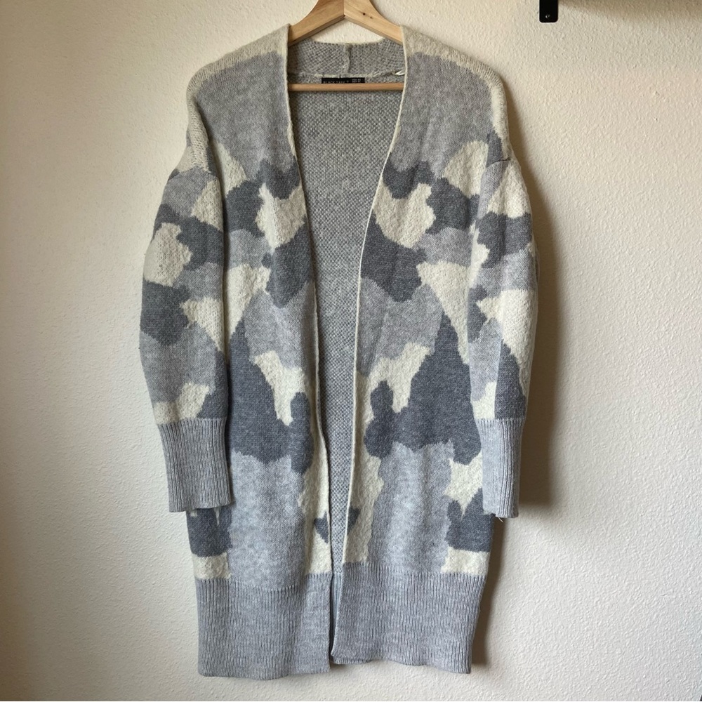 Black Tape Fuzzy Cardigan Gray and Cream Cloudy Camouflage